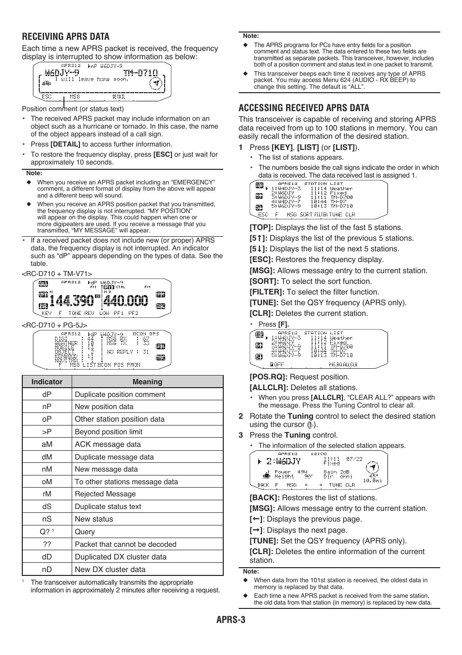 Aprs- receiving aprs data, Accessing received aprs data | Kenwood RC-D710 User Manual | Page 40 / 66