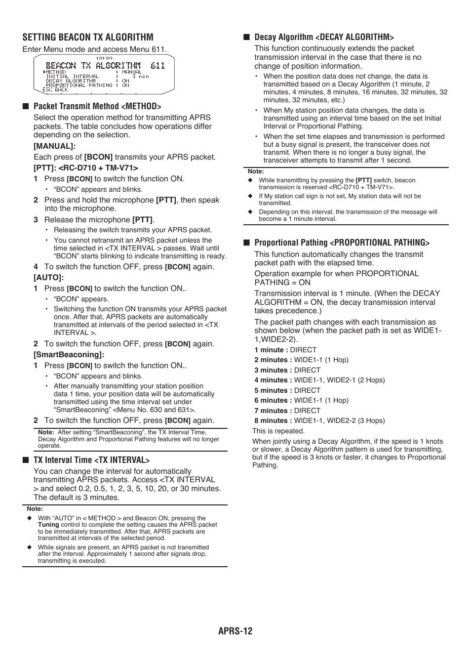 Aprs- setting beacon tx algorithm | Kenwood RC-D710 User Manual | Page 49 / 66