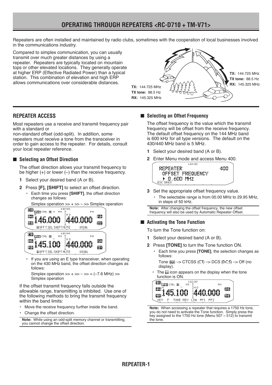 Operating through repeaters <rc-d70 + tm-v7, Repeater- repeater access | Kenwood RC-D710 User Manual | Page 5 / 66