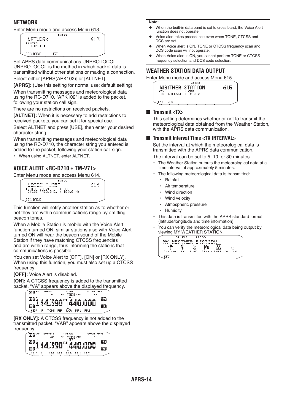 Aprs- network, Voice alert <rc-d0 + tm-v, Weather station data output | Kenwood RC-D710 User Manual | Page 51 / 66