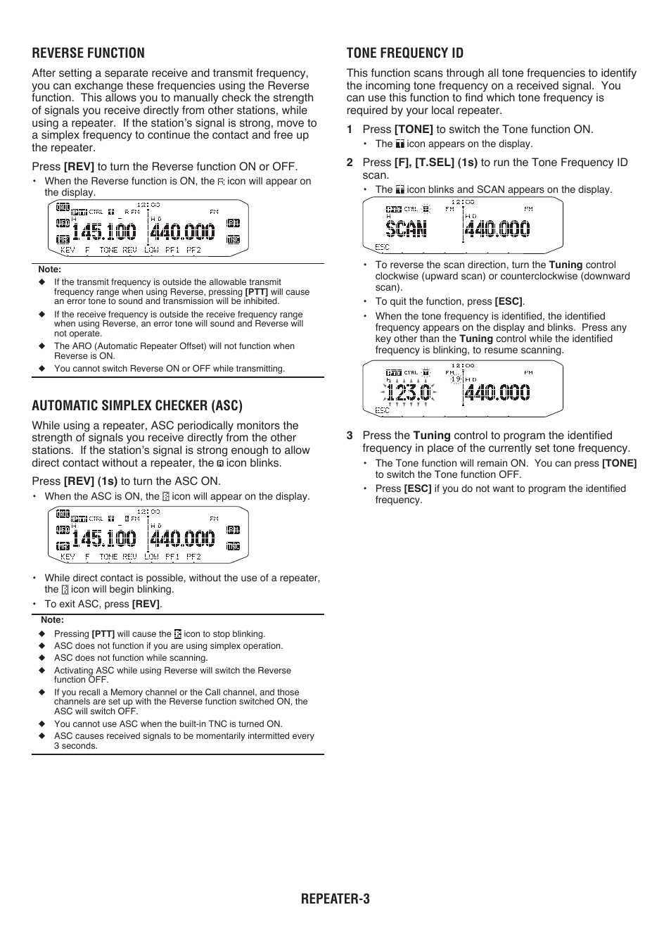 Repeater- reverse function, Automatic simplex checker (asc), Tone frequency id | Kenwood RC-D710 User Manual | Page 7 / 66
