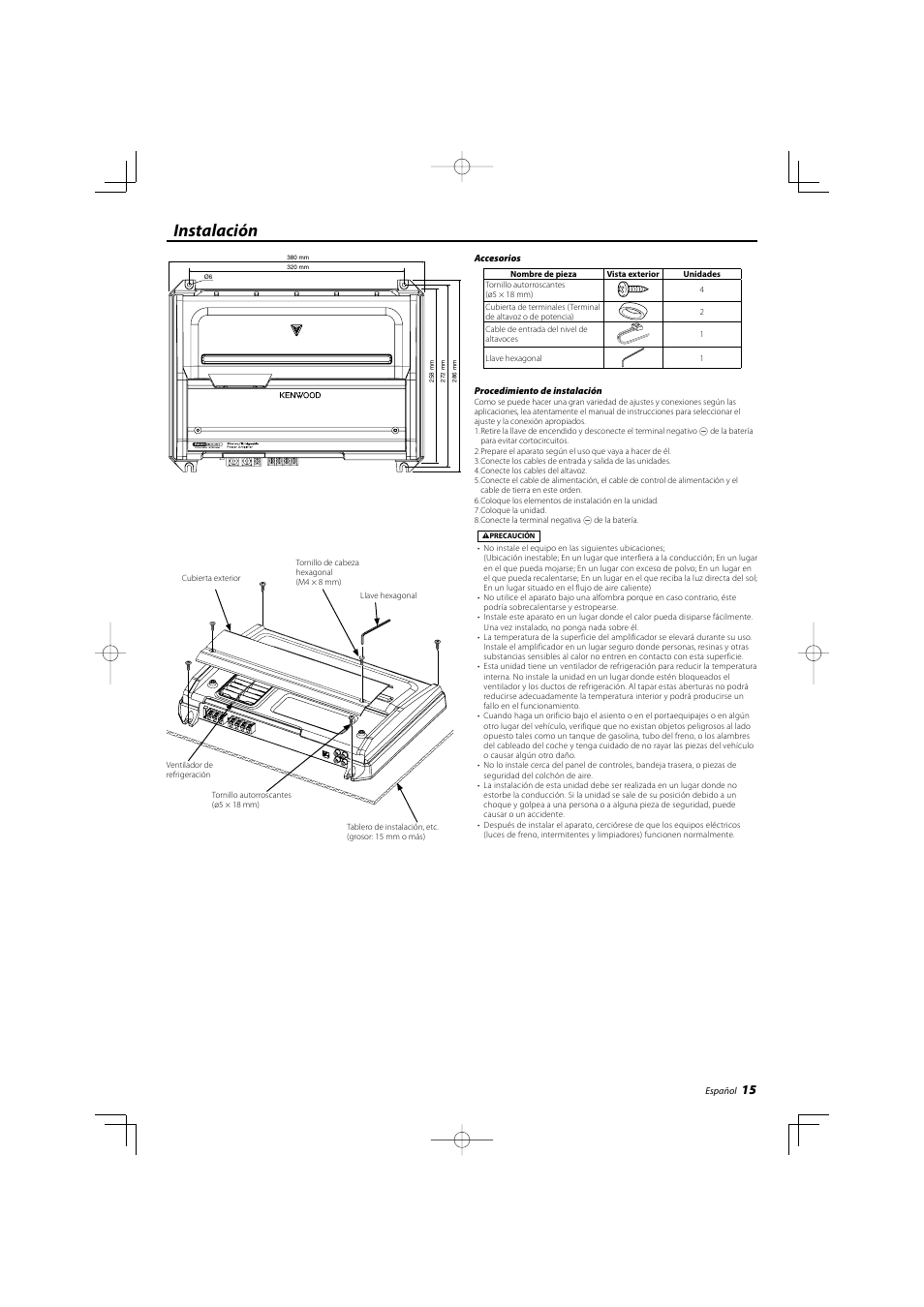 Instalación | Kenwood KAC-7203 User Manual | Page 15 / 20