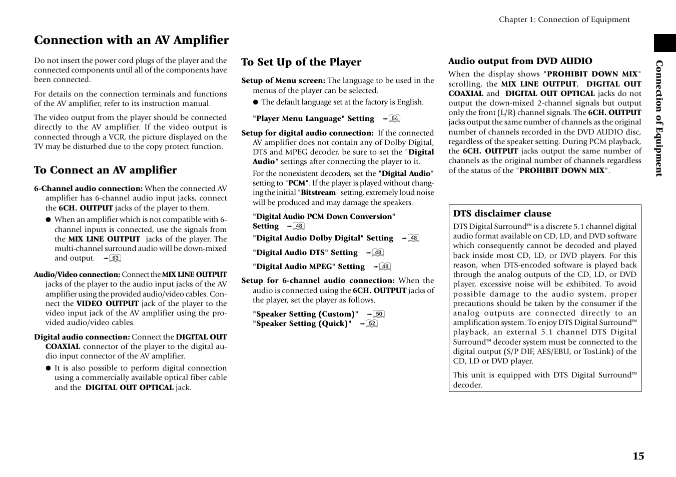 Connection with an av amplifier | Kenwood DV-6050 User Manual | Page 15 / 68