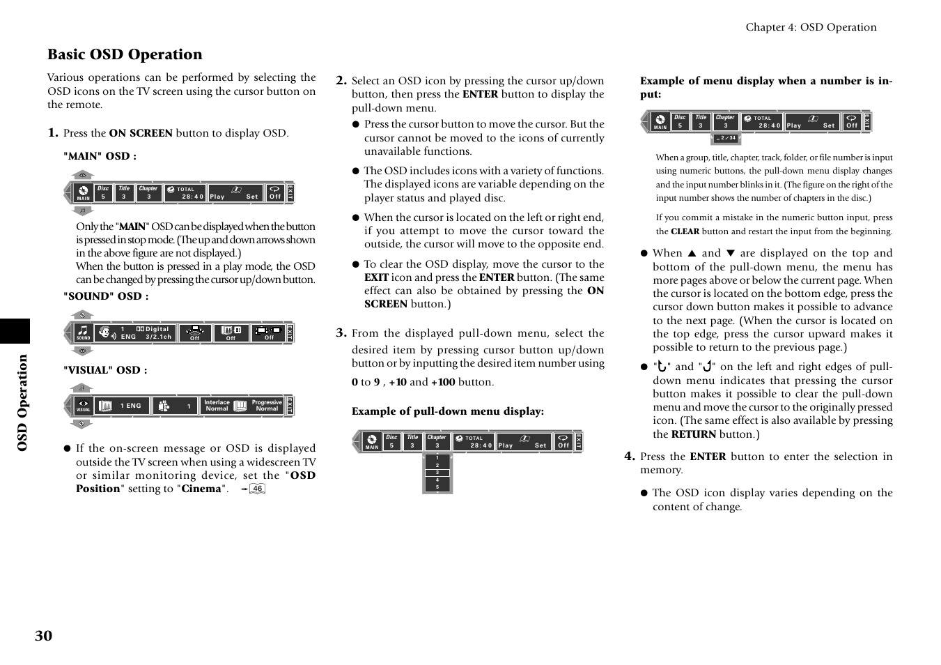 Basic osd operation, Osd operation | Kenwood DV-6050 User Manual | Page 30 / 68