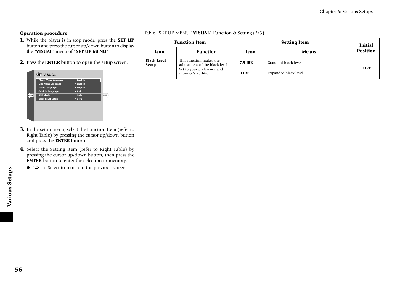 Various setups | Kenwood DV-6050 User Manual | Page 56 / 68