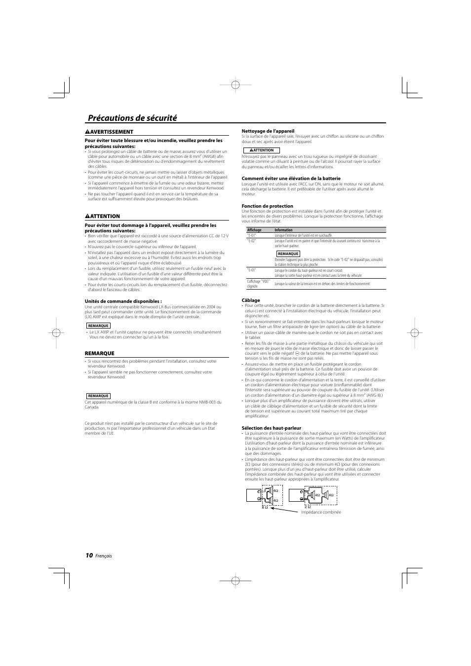 French, Précautions de sécurité | Kenwood 25th Anniversary Products XXV-02A User Manual | Page 10 / 28