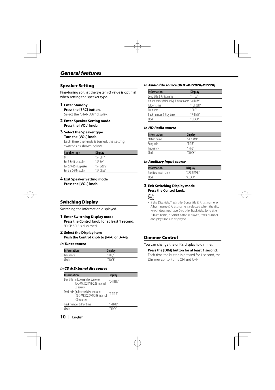 General features | Kenwood KDC-228 User Manual | Page 10 / 96