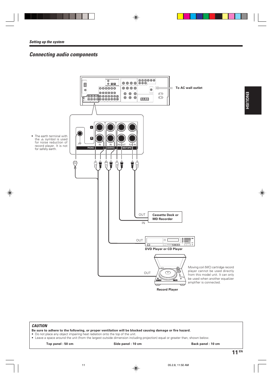 Connecting audio components, Setting up the system, Caution | Kenwood KRF-V7090D User Manual | Page 11 / 40