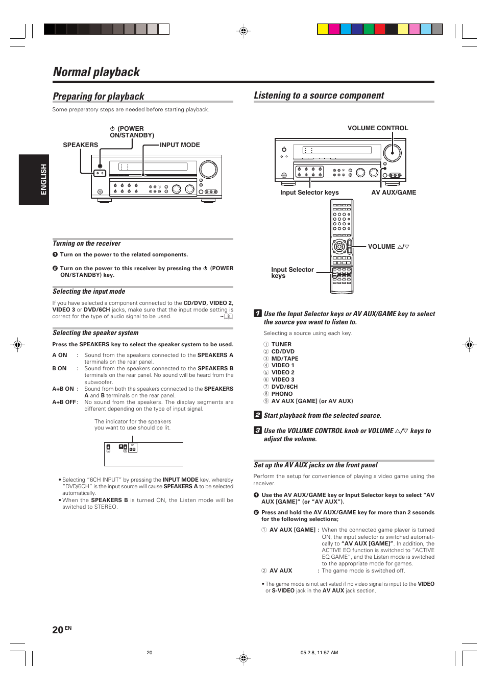 Normal playback, Listening to a source component, Preparing for playback | Kenwood KRF-V7090D User Manual | Page 20 / 40