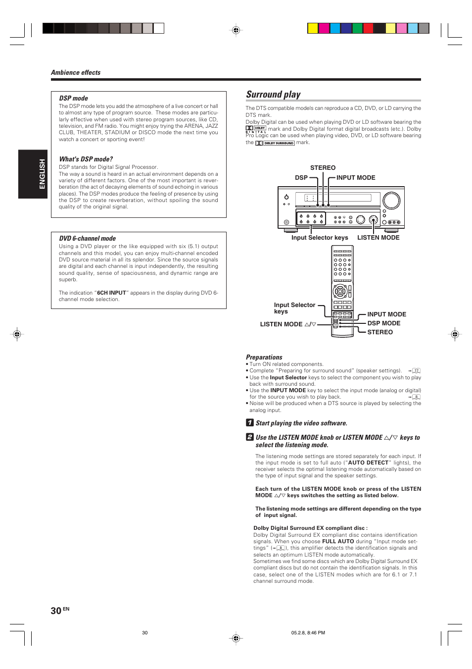 Surround play | Kenwood KRF-V7090D User Manual | Page 30 / 40