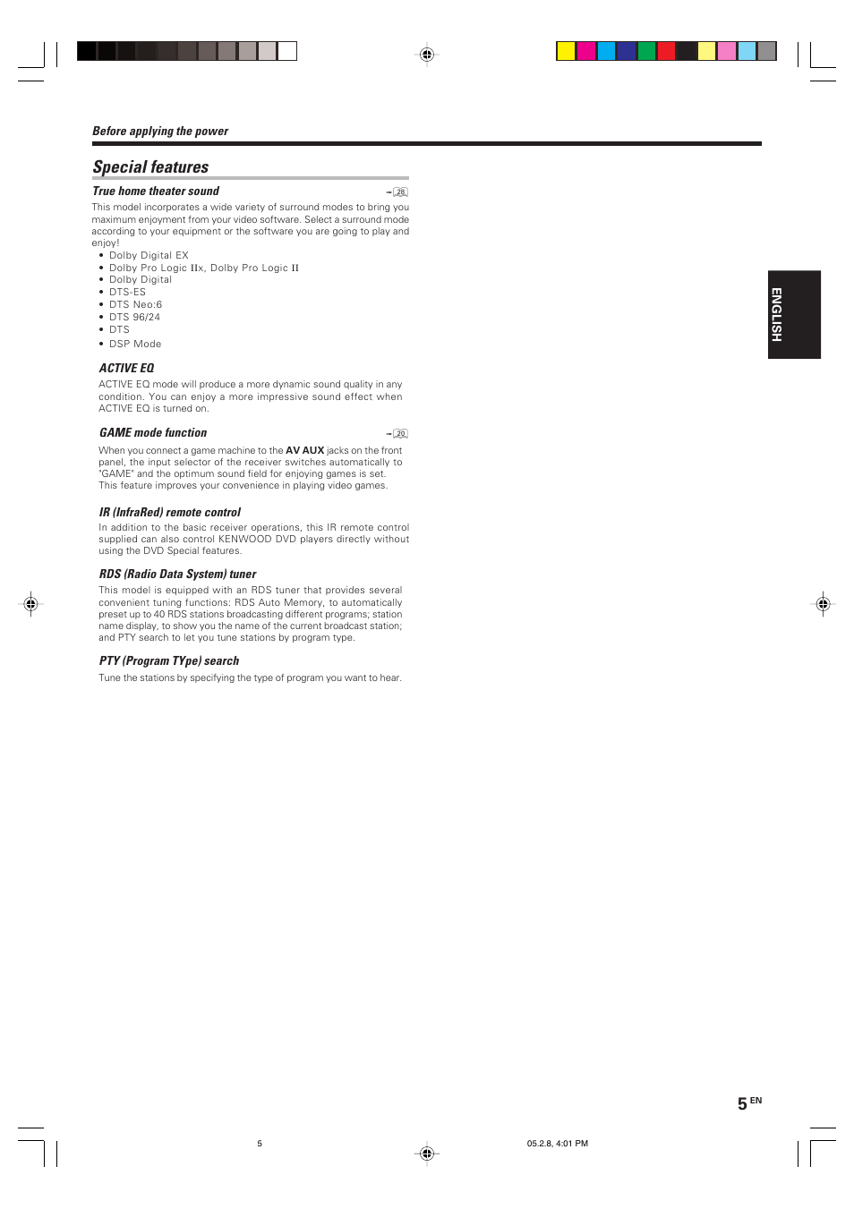 Special features | Kenwood KRF-V7090D User Manual | Page 5 / 40