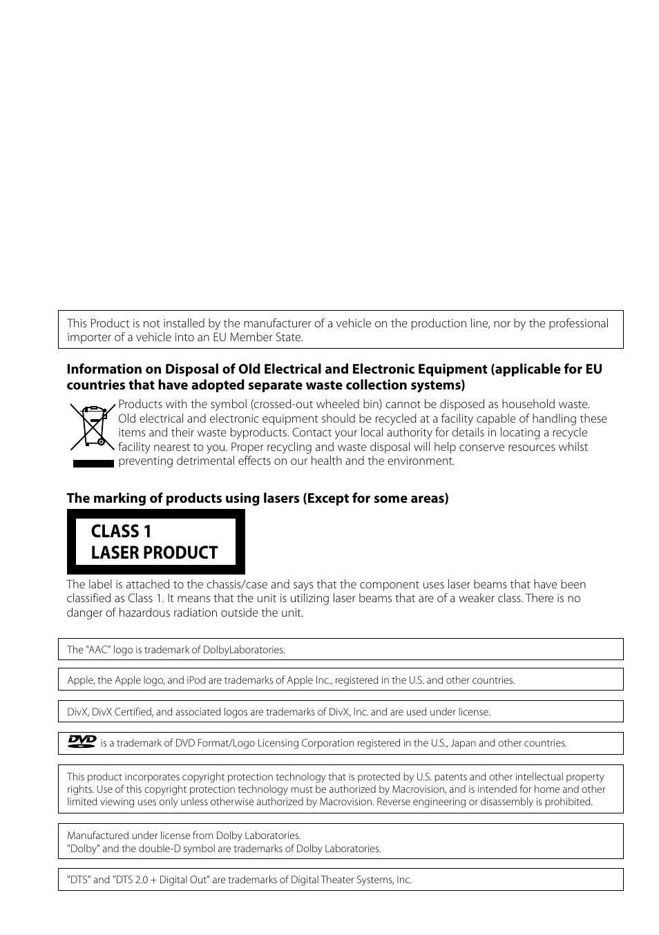 Class 1 laser product | Kenwood KVT-729DVD User Manual | Page 100 / 100