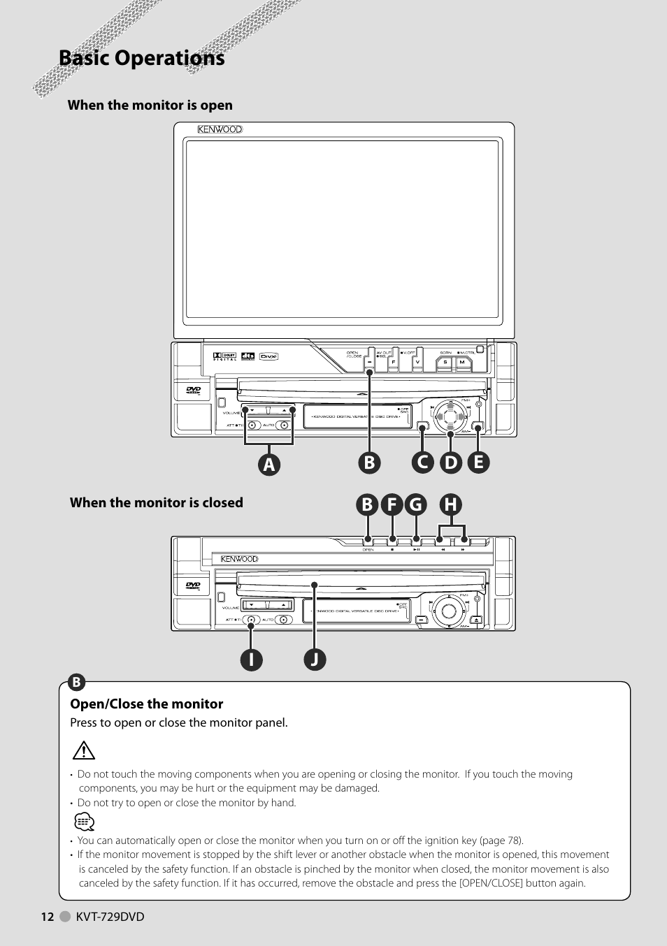 Basic operation common operation, Basic operations | Kenwood KVT-729DVD User Manual | Page 12 / 100