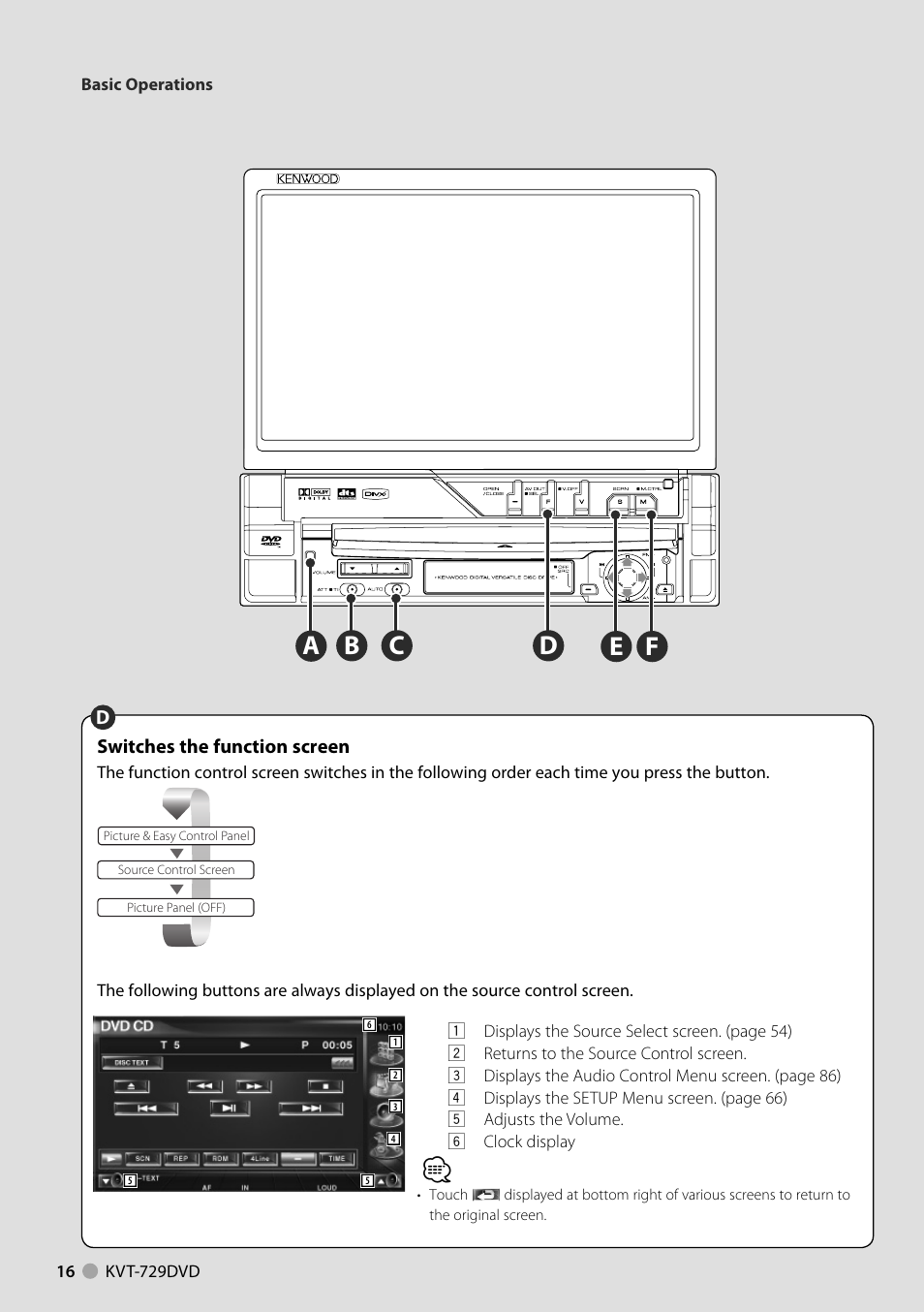 Basic operation common operation | Kenwood KVT-729DVD User Manual | Page 16 / 100