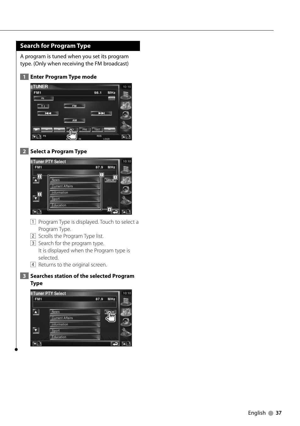 Search for program type | Kenwood KVT-729DVD User Manual | Page 37 / 100