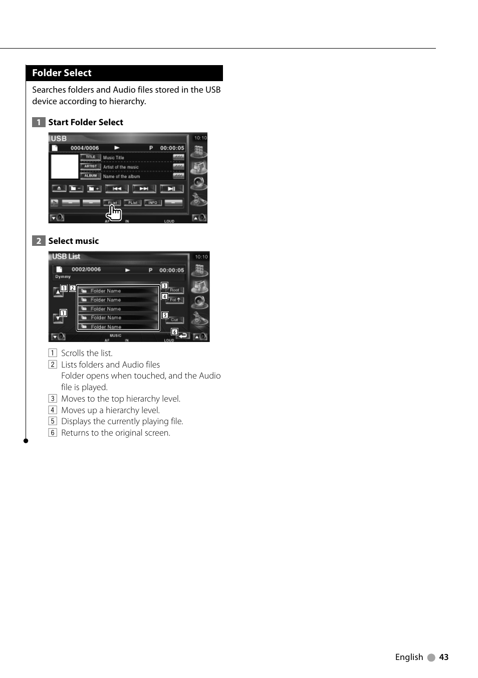 Folder select | Kenwood KVT-729DVD User Manual | Page 43 / 100