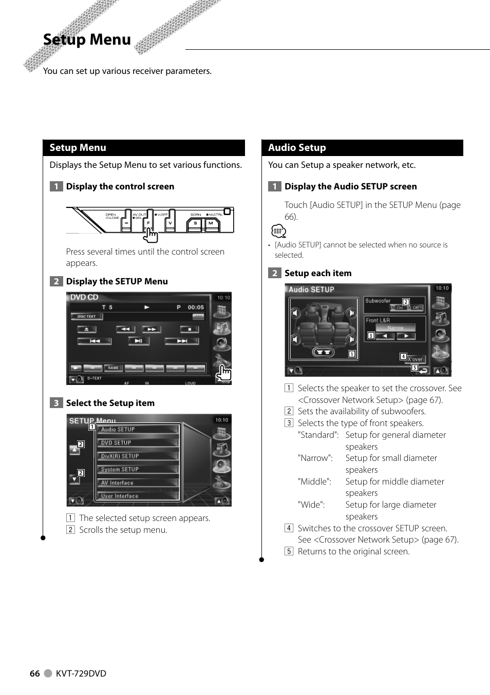 Setup menu | Kenwood KVT-729DVD User Manual | Page 66 / 100