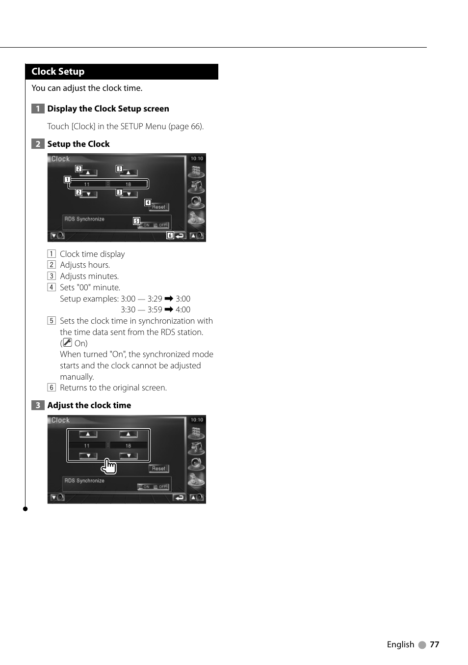 Clock setup | Kenwood KVT-729DVD User Manual | Page 77 / 100