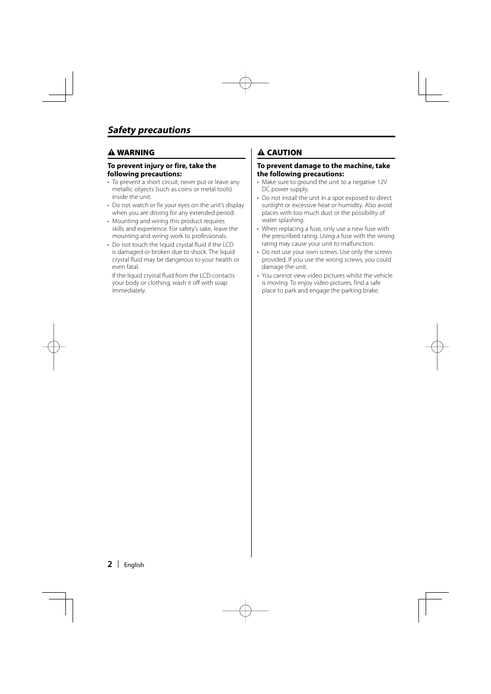 Safety precautions | Kenwood LZ-702W User Manual | Page 2 / 132