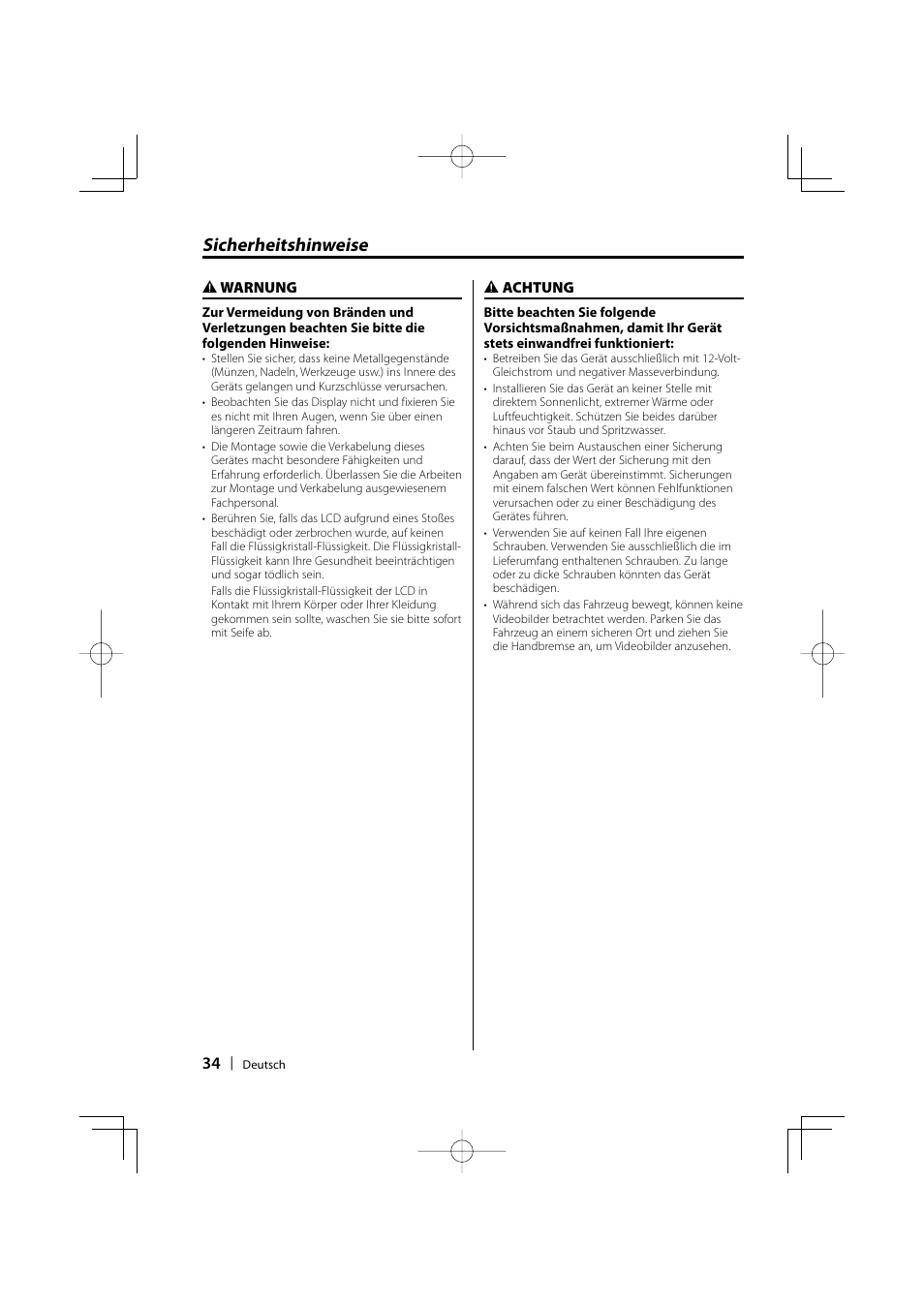 Sicherheitshinweise | Kenwood LZ-702W User Manual | Page 34 / 132