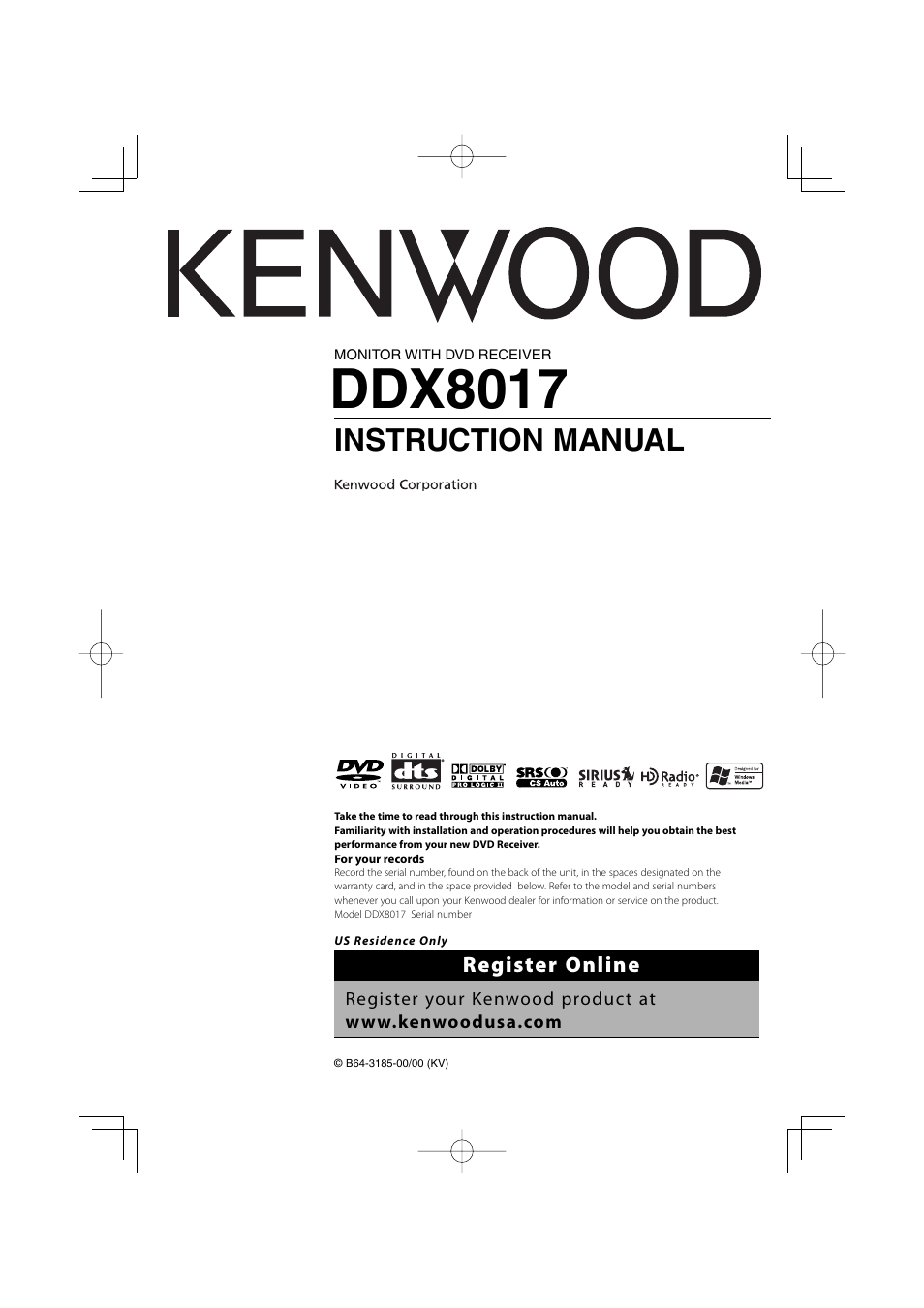 Kenwood DDX8017 User Manual | 108 pages