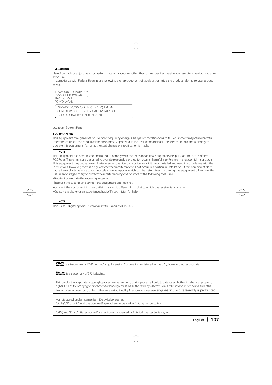 Kenwood DDX8017 User Manual | Page 107 / 108