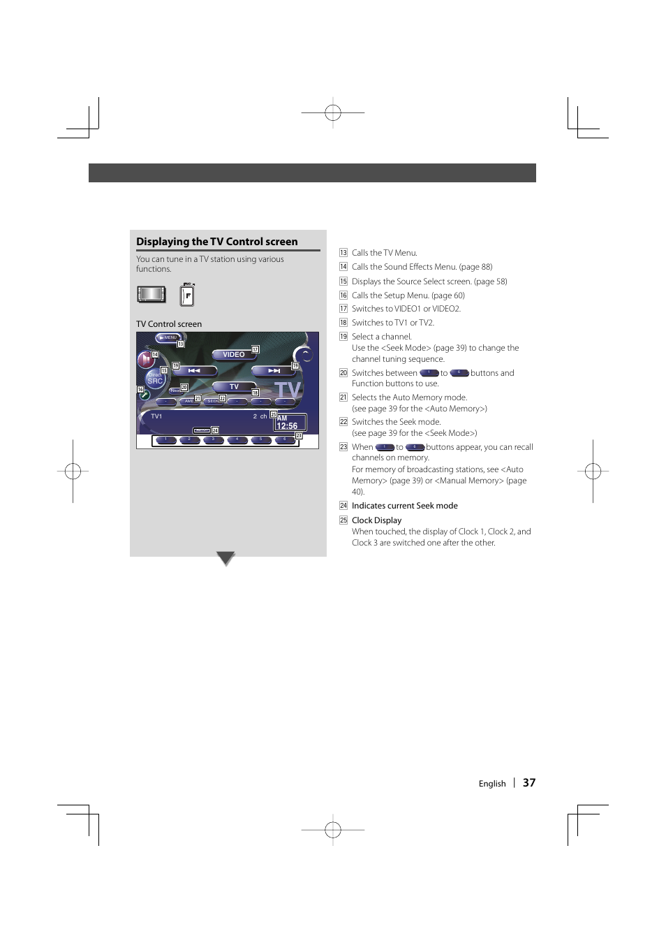 Displaying the tv control screen | Kenwood DDX8017 User Manual | Page 37 / 108