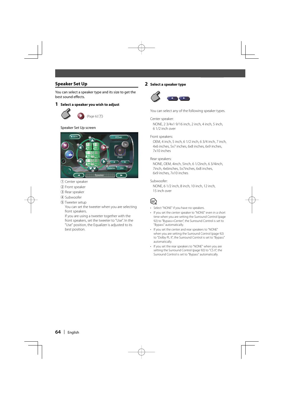 Speaker set up | Kenwood DDX8017 User Manual | Page 64 / 108