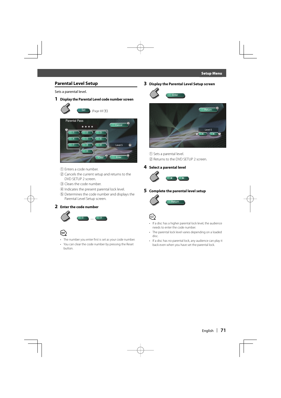 Before use, Parental level setup | Kenwood DDX8017 User Manual | Page 71 / 108