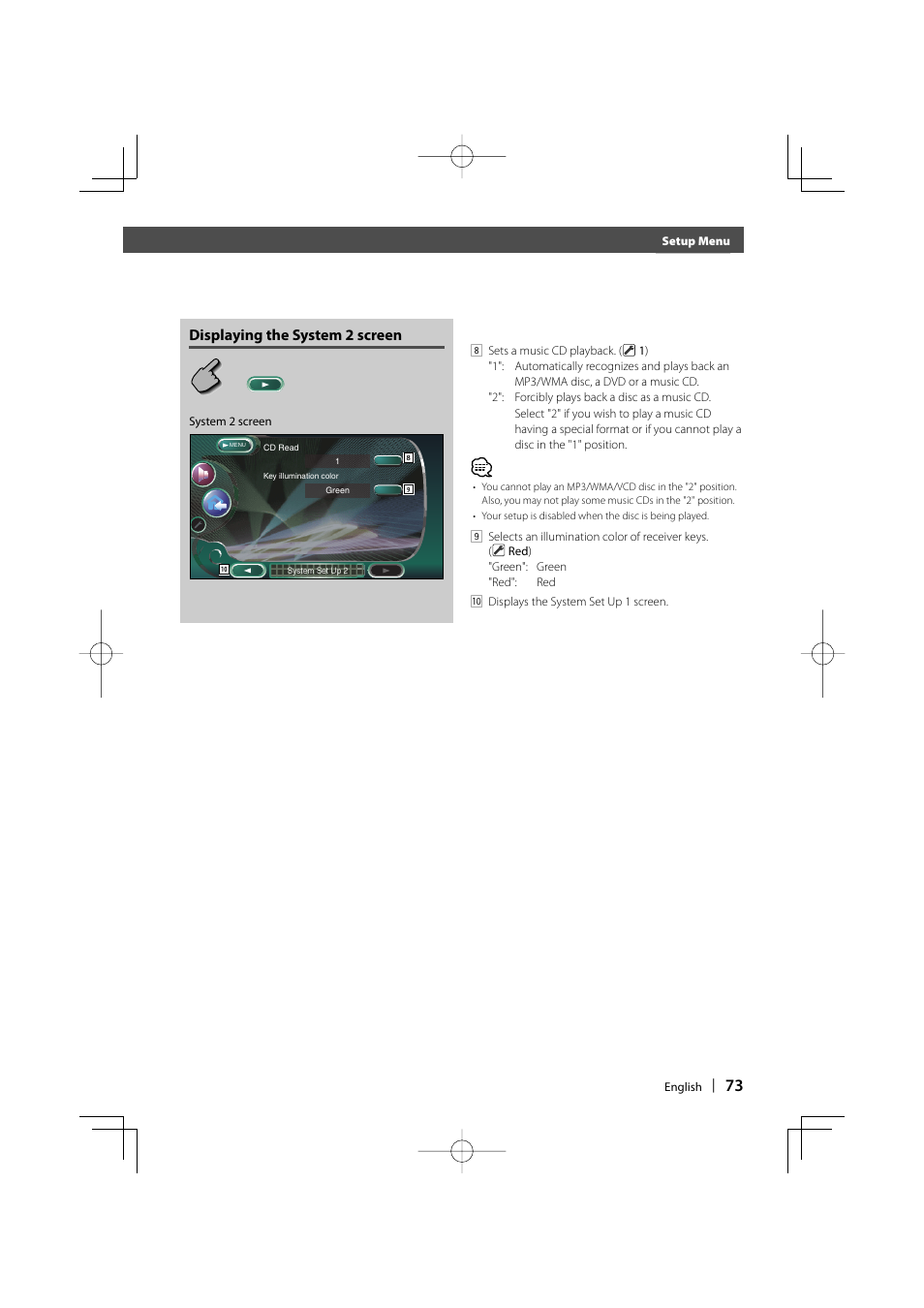 Displaying the system 2 screen | Kenwood DDX8017 User Manual | Page 73 / 108