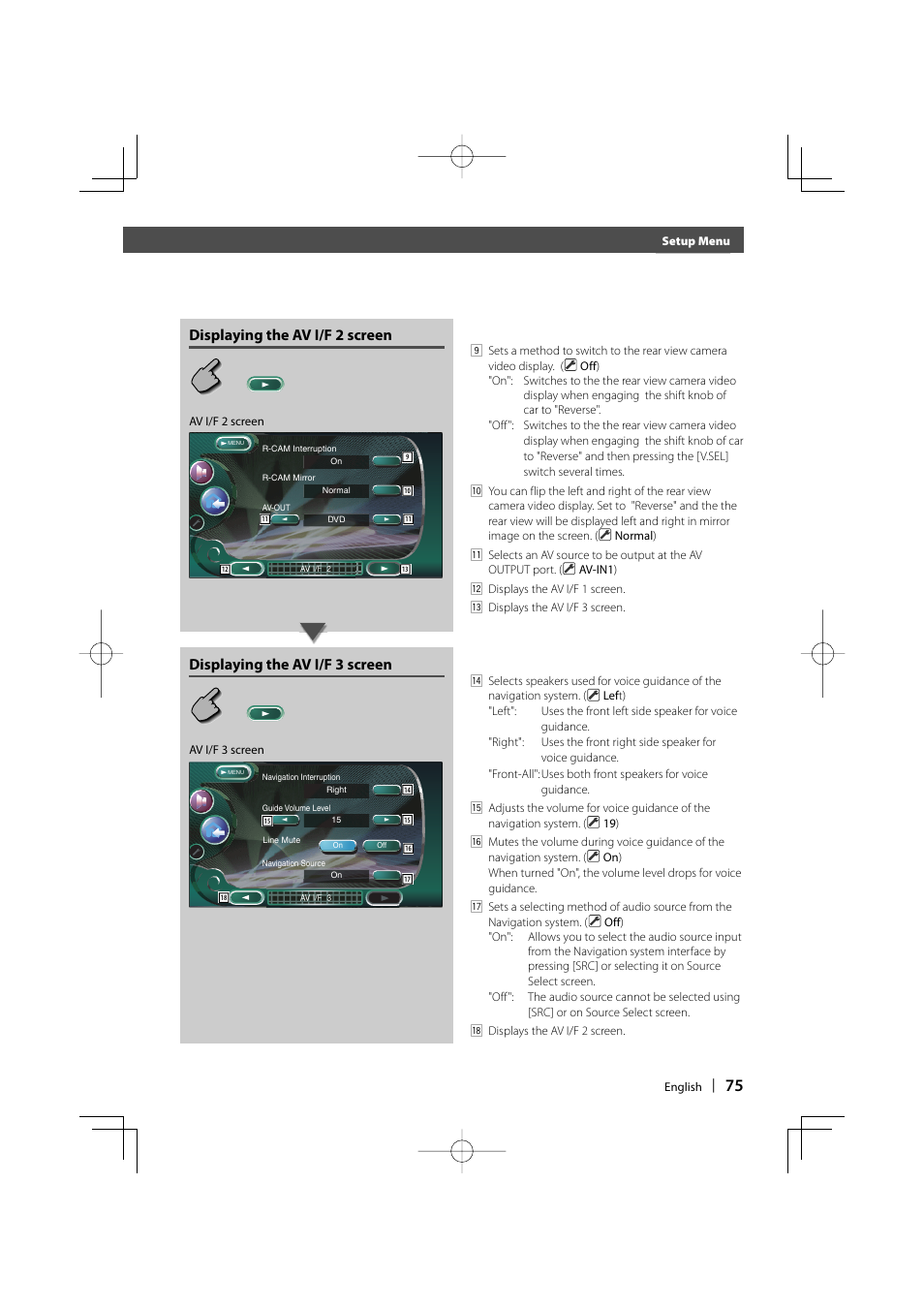 Before use, Displaying the av i/f 3 screen, Displaying the av i/f 2 screen | Kenwood DDX8017 User Manual | Page 75 / 108