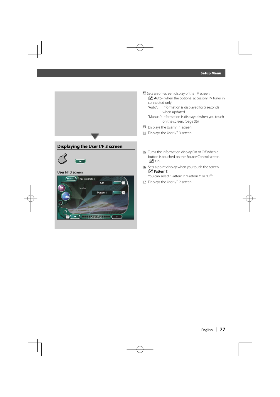 Displaying the user i/f 3 screen | Kenwood DDX8017 User Manual | Page 77 / 108