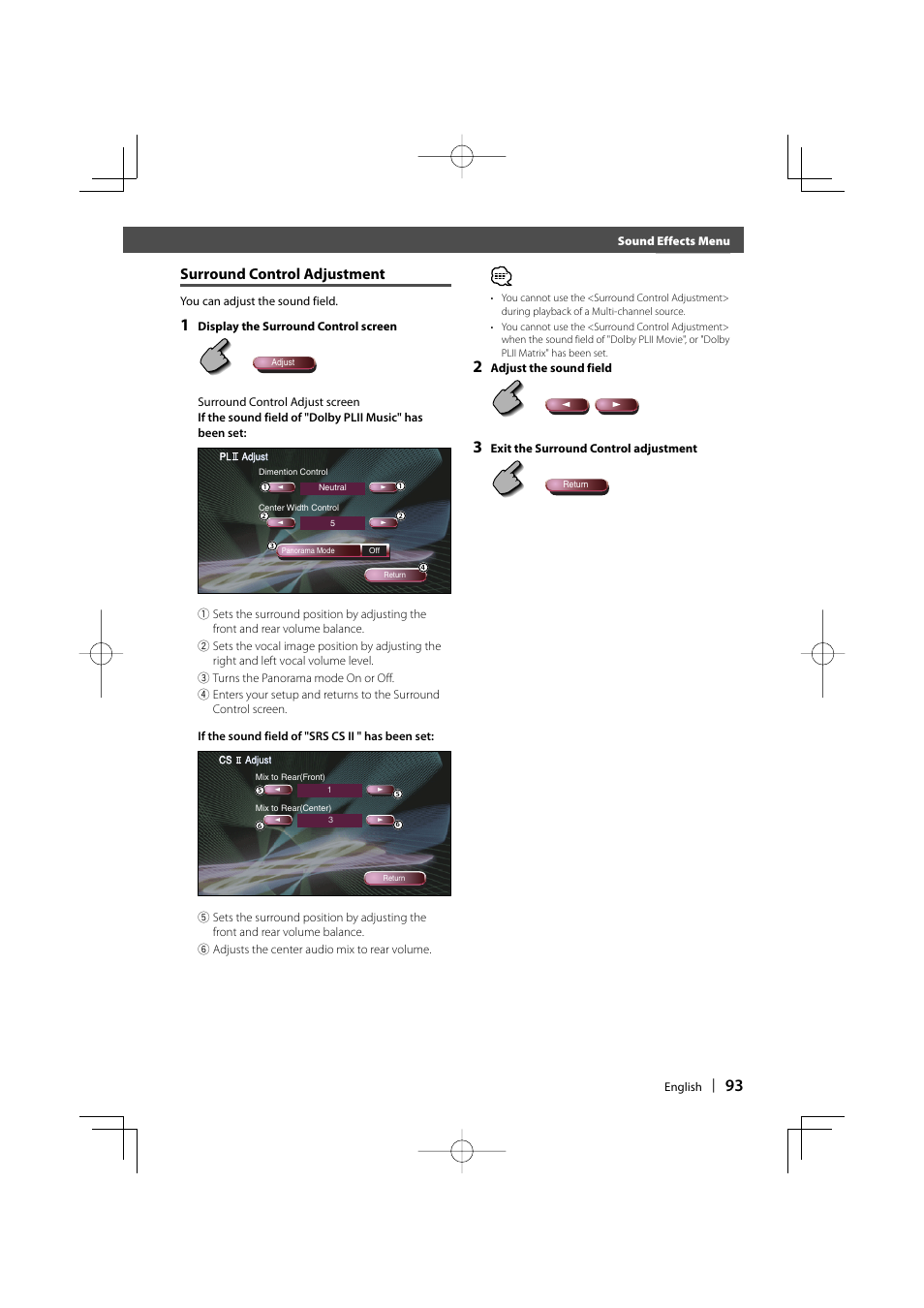 Surround control adjustment | Kenwood DDX8017 User Manual | Page 93 / 108