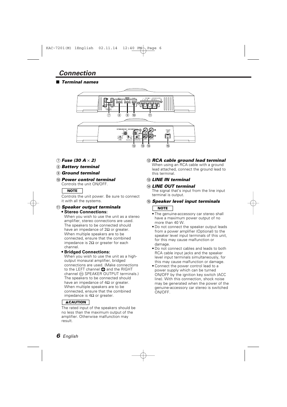 Connection | Kenwood KAC-7201 User Manual | Page 6 / 12