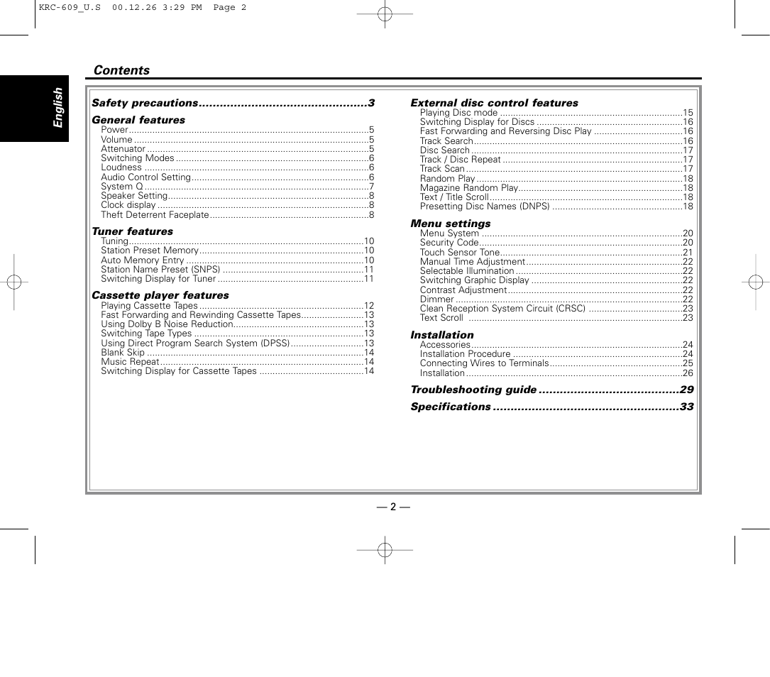 Kenwood KRC-609 User Manual | Page 2 / 33