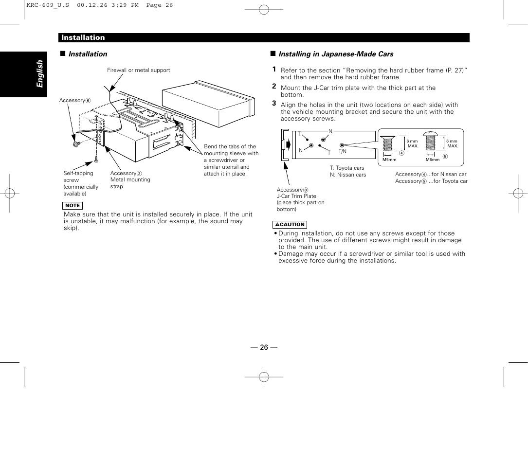 Installation | Kenwood KRC-609 User Manual | Page 26 / 33