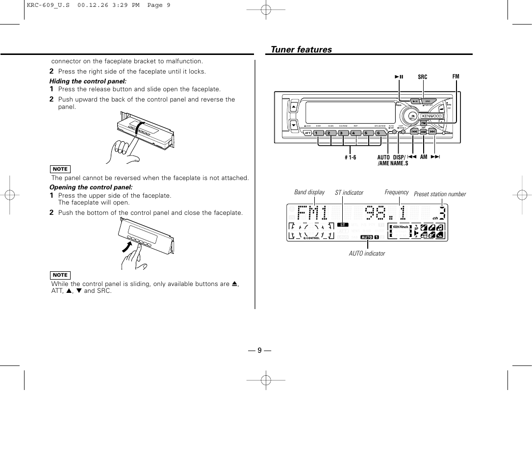 Tuner features | Kenwood KRC-609 User Manual | Page 9 / 33