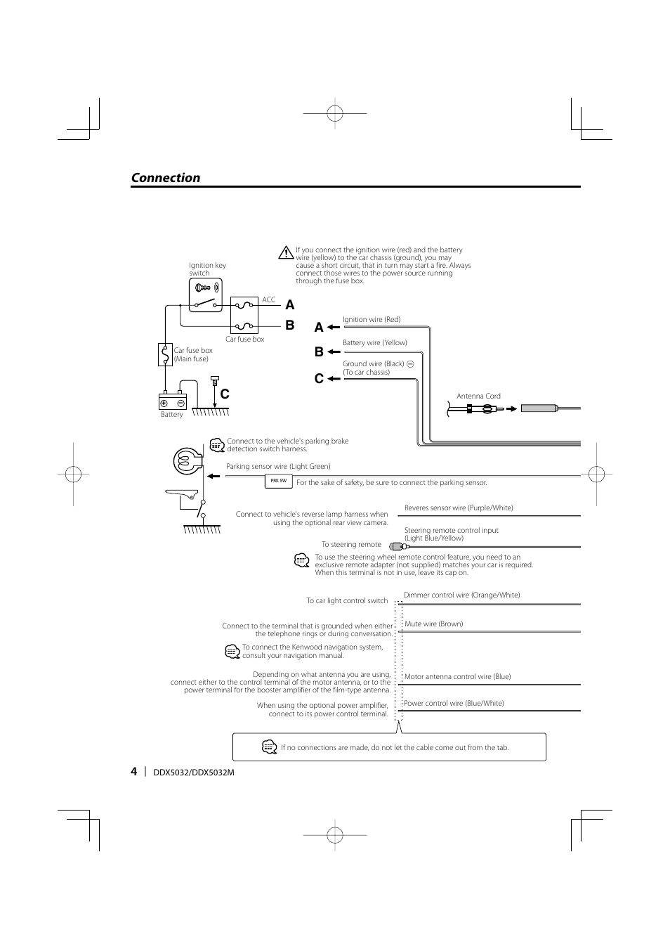 Connection b c, Bc a a | Kenwood DDX5032 User Manual | Page 4 / 32