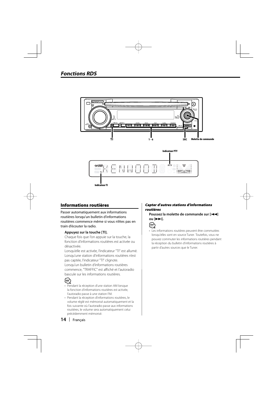 Fonctions rds, Informations routières | Kenwood KDC-W3534 User Manual | Page 14 / 96