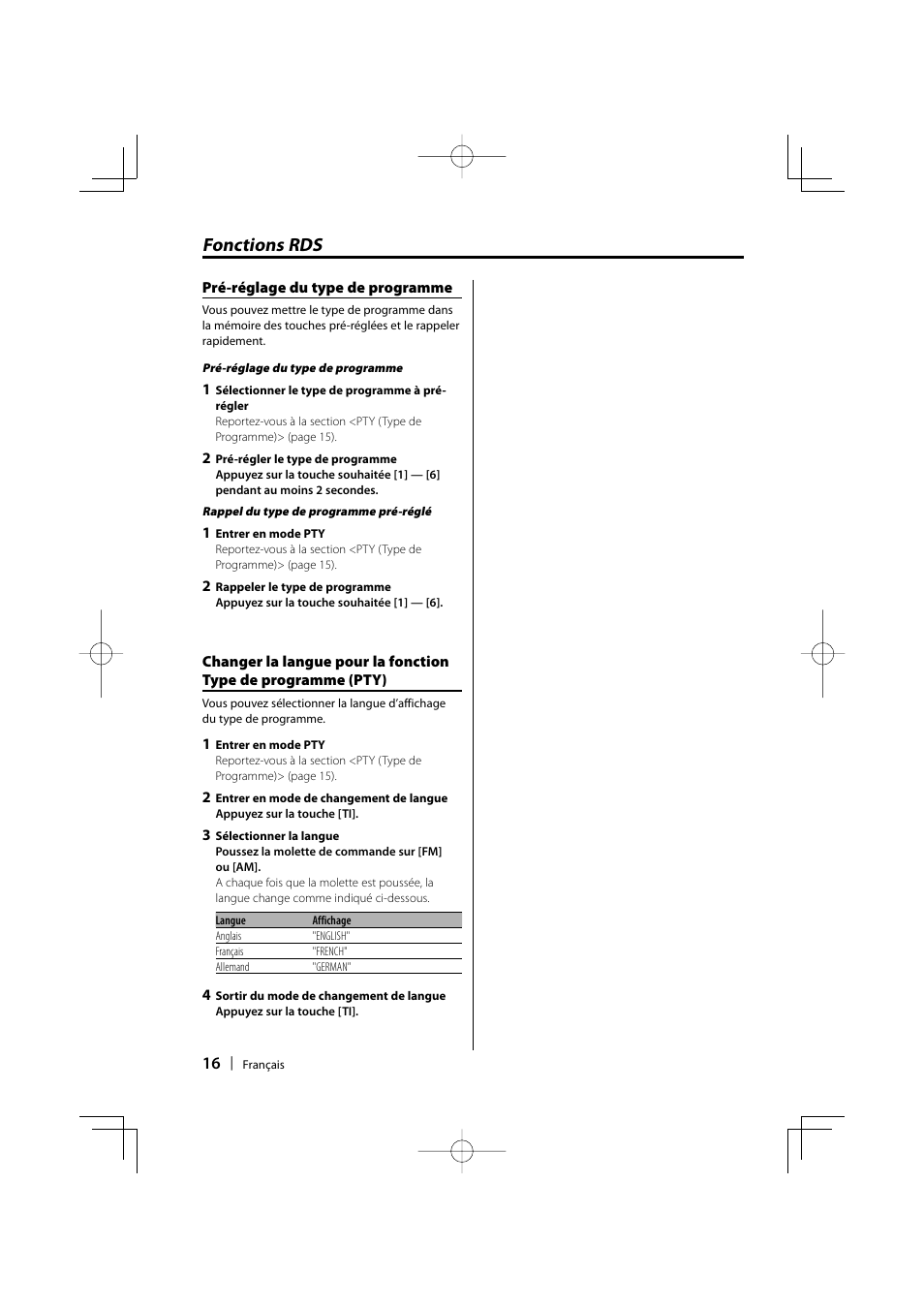 Fonctions rds | Kenwood KDC-W3534 User Manual | Page 16 / 96