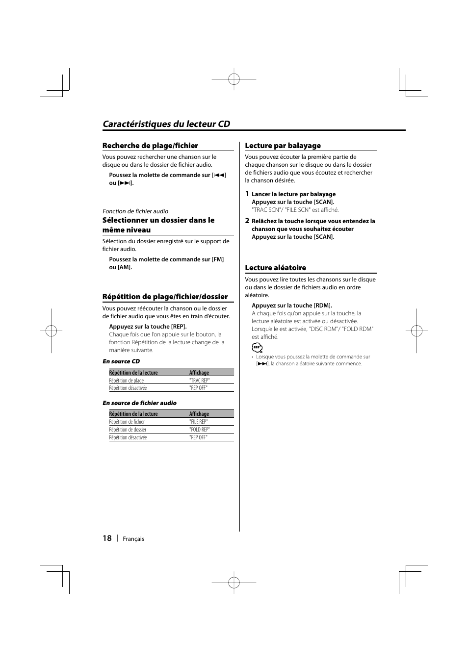 Caractéristiques du lecteur cd | Kenwood KDC-W3534 User Manual | Page 18 / 96