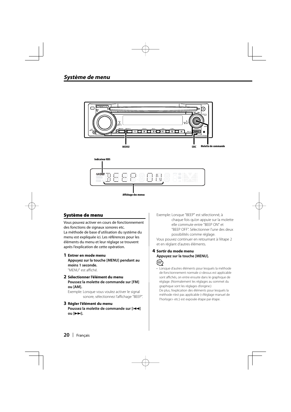 Système de menu | Kenwood KDC-W3534 User Manual | Page 20 / 96