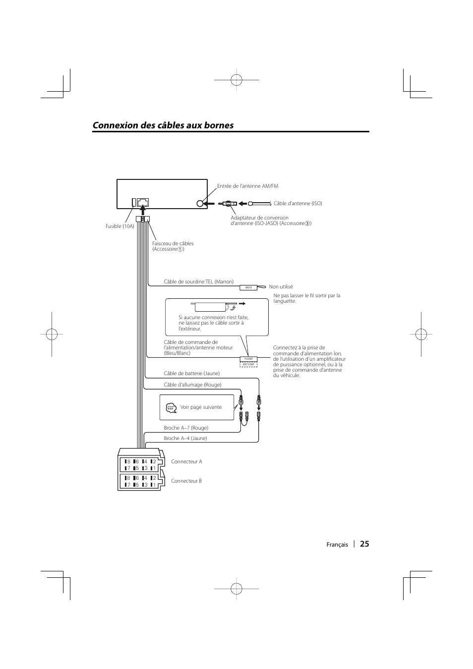 Connexion des câbles aux bornes | Kenwood KDC-W3534 User Manual | Page 25 / 96