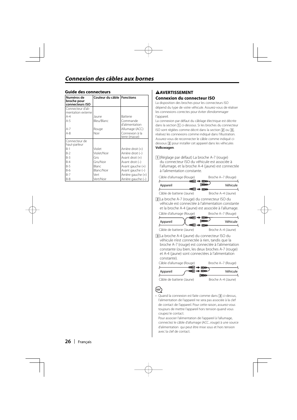 Connexion des câbles aux bornes | Kenwood KDC-W3534 User Manual | Page 26 / 96