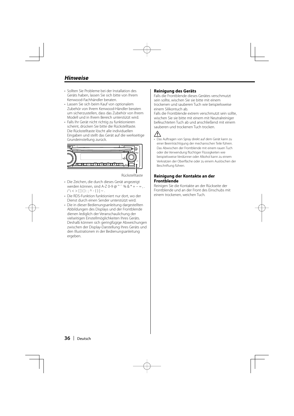 Hinweise | Kenwood KDC-W3534 User Manual | Page 36 / 96