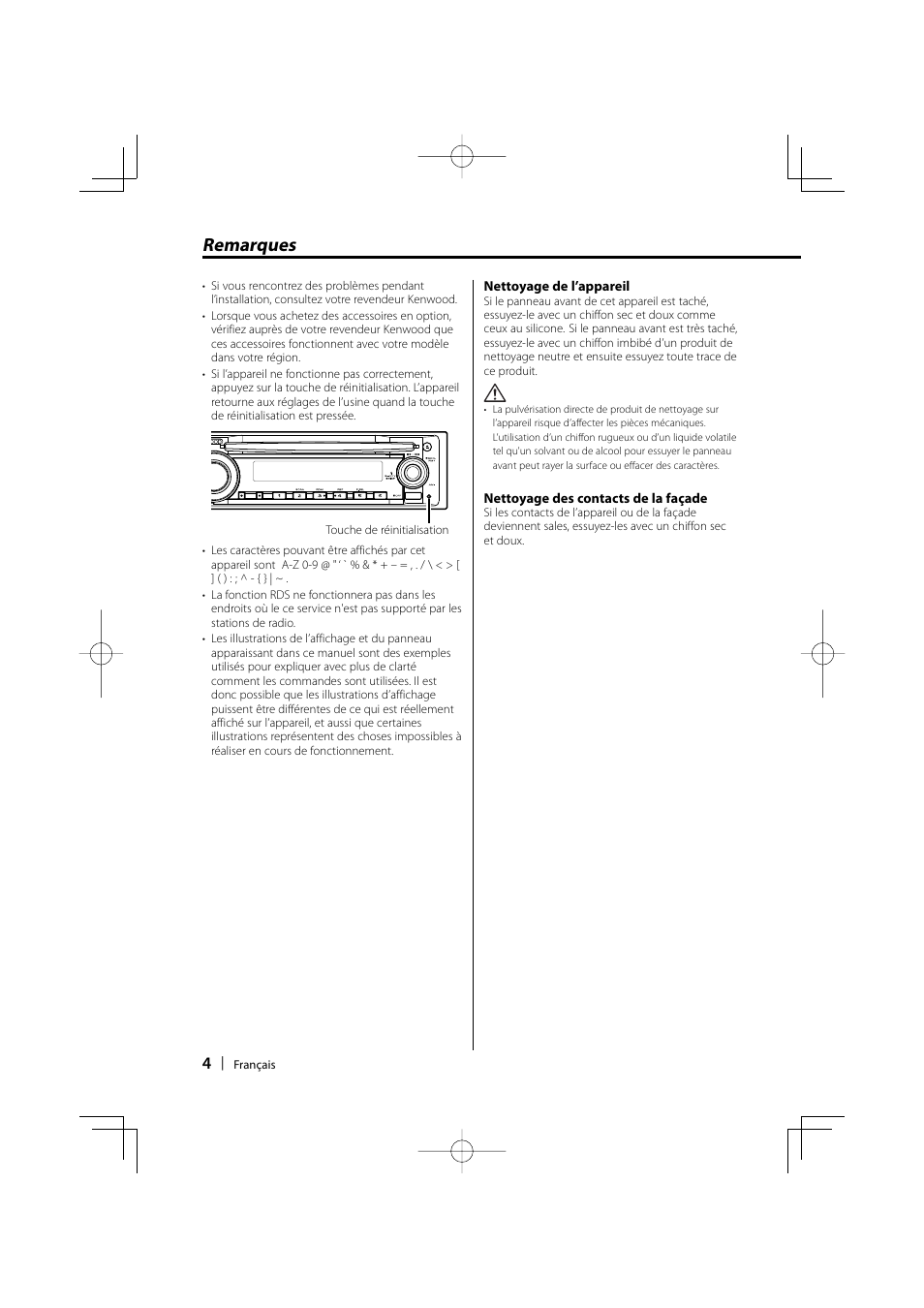 Remarques | Kenwood KDC-W3534 User Manual | Page 4 / 96