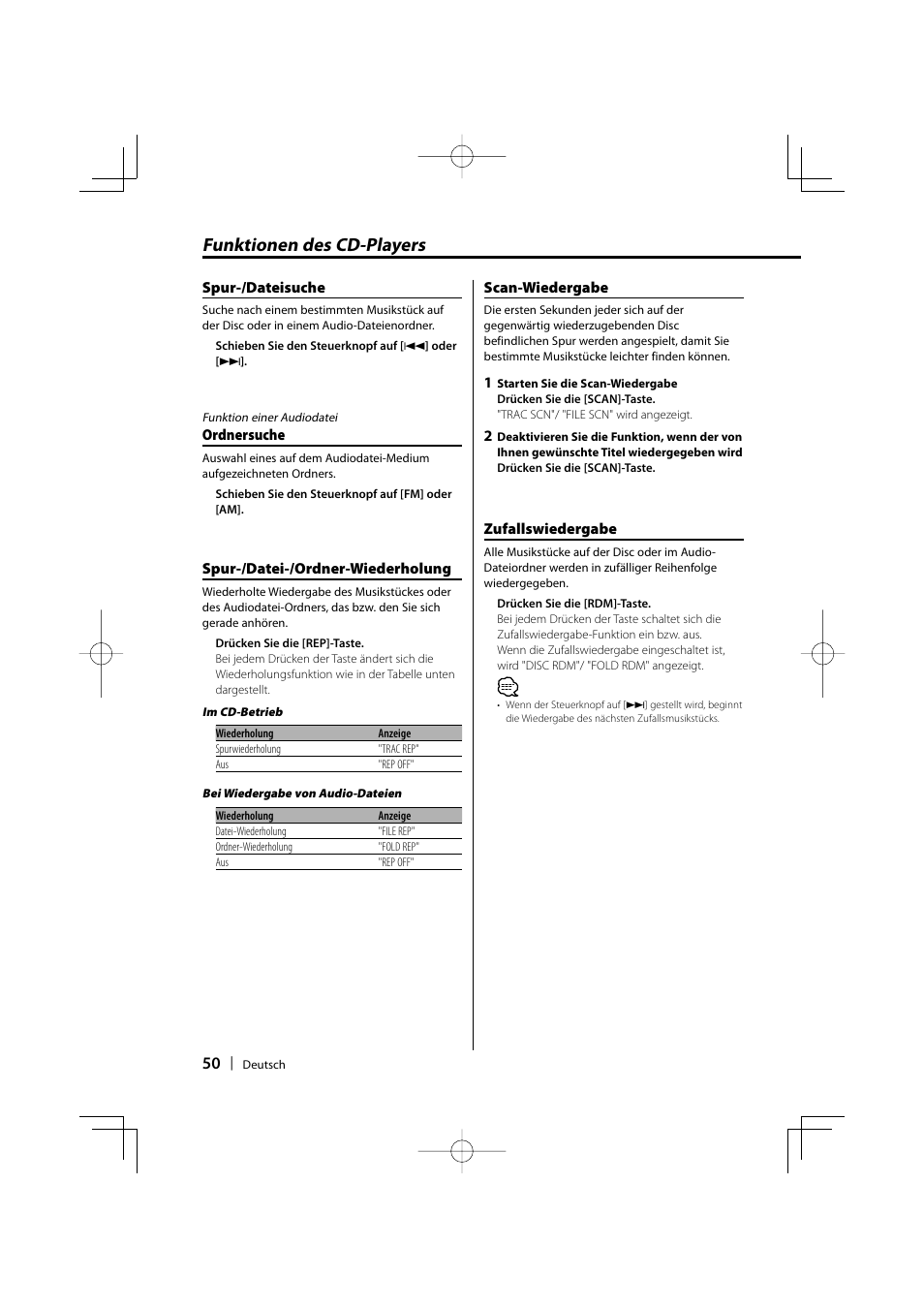 Funktionen des cd-players | Kenwood KDC-W3534 User Manual | Page 50 / 96