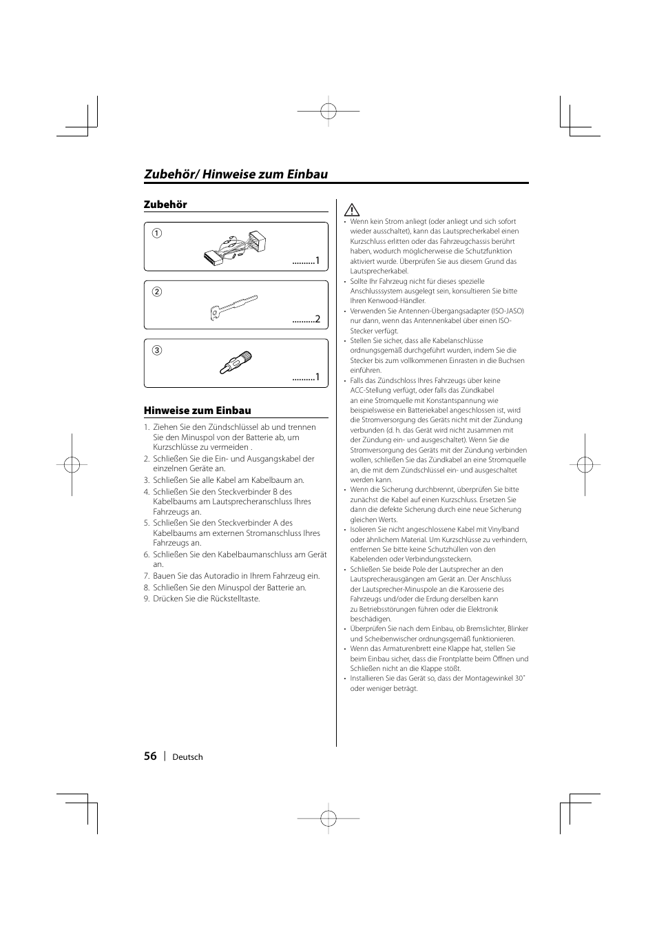 Zubehör/ hinweise zum einbau | Kenwood KDC-W3534 User Manual | Page 56 / 96