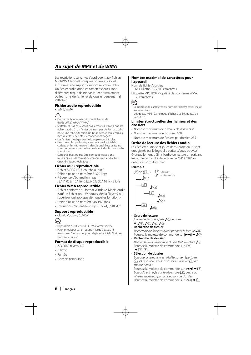 Au sujet de mp3 et de wma | Kenwood KDC-W3534 User Manual | Page 6 / 96