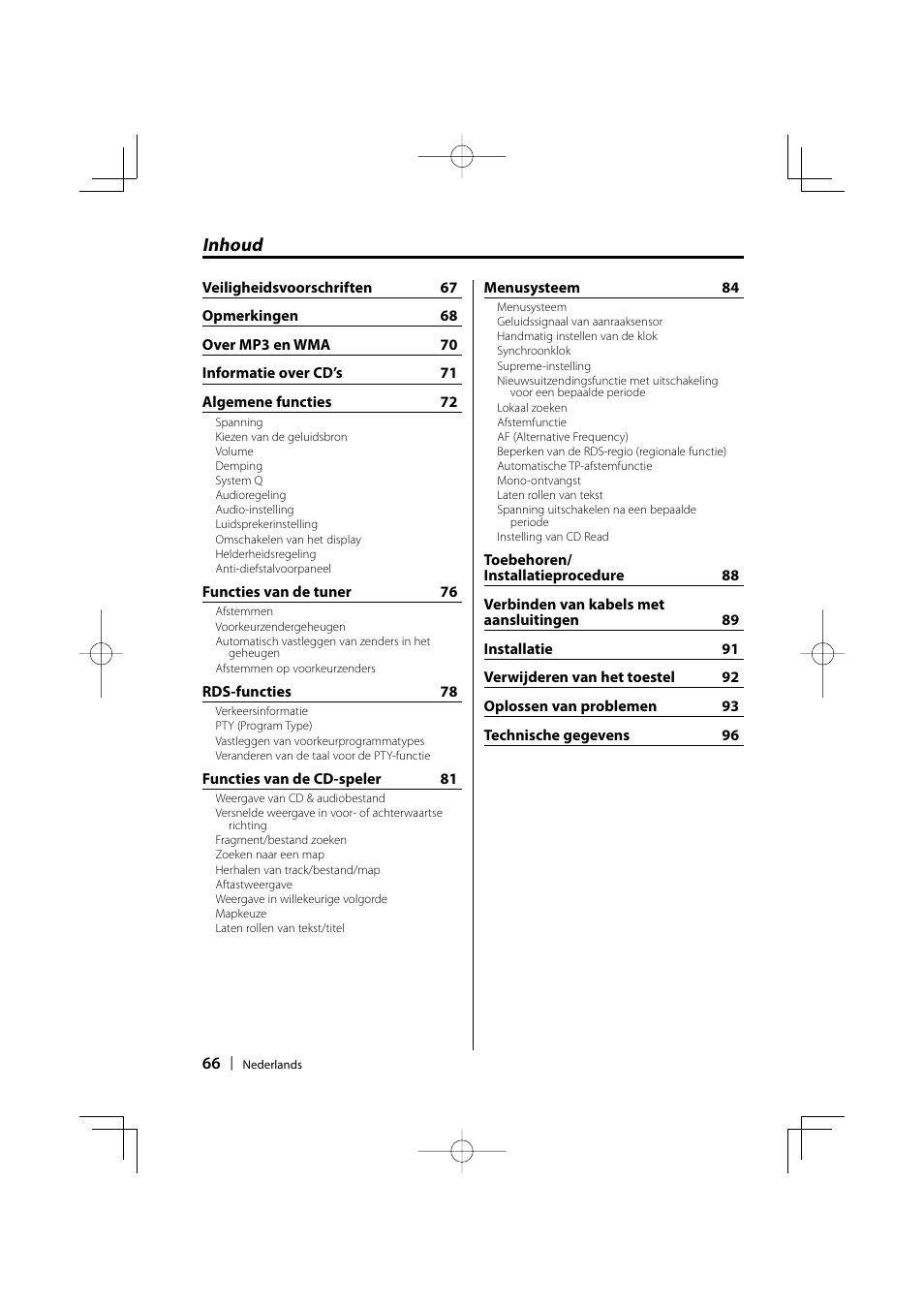 Inhoud | Kenwood KDC-W3534 User Manual | Page 66 / 96